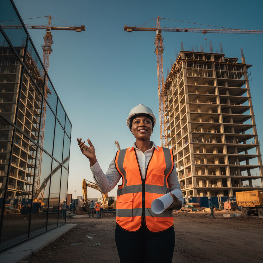 A Zambian contractor on a major construction site, a prime client for bond insurance in Zambia.